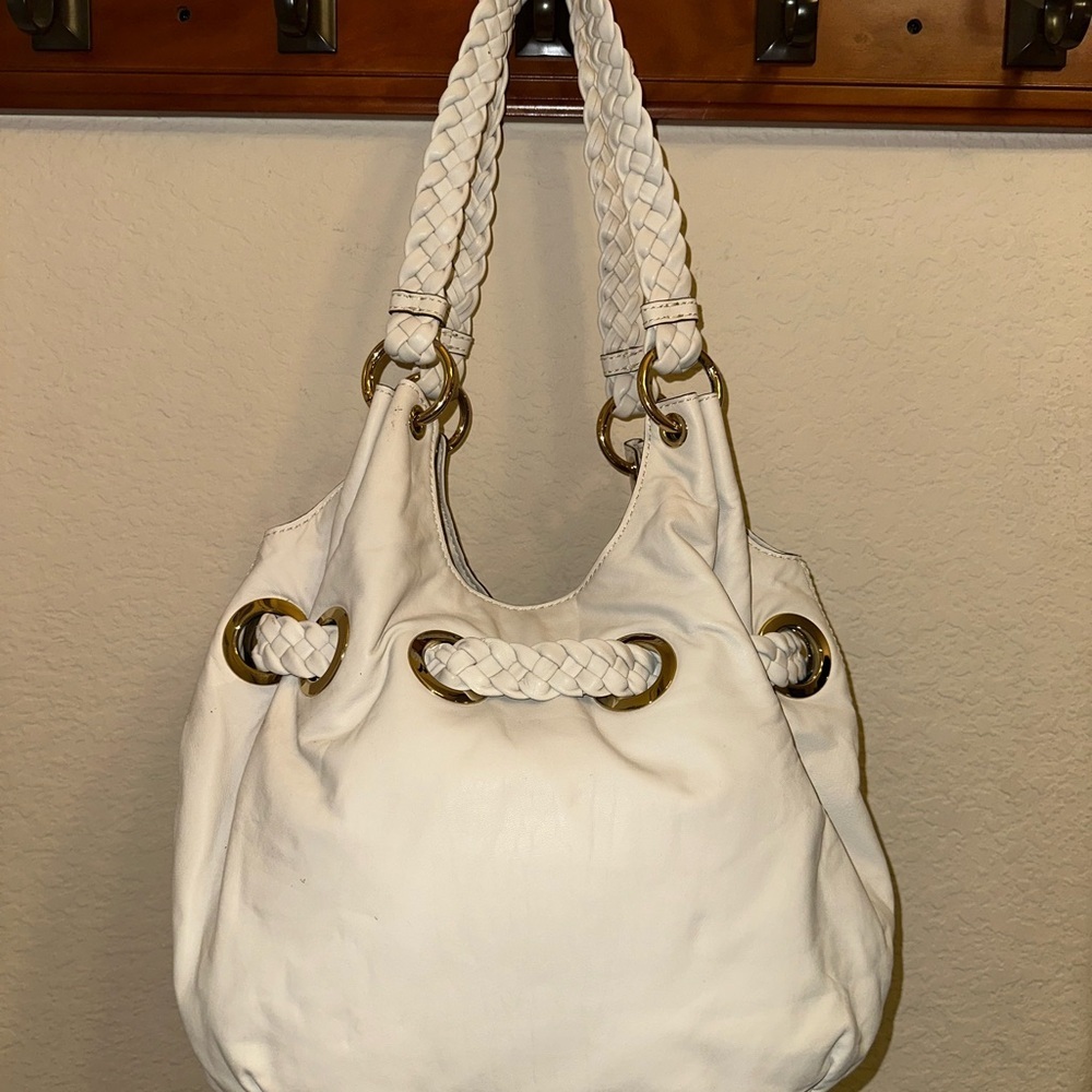 Michael Kors White Leather Hobo Bag With Braided Handle Shoulder Bag - Picture 6 of 17
